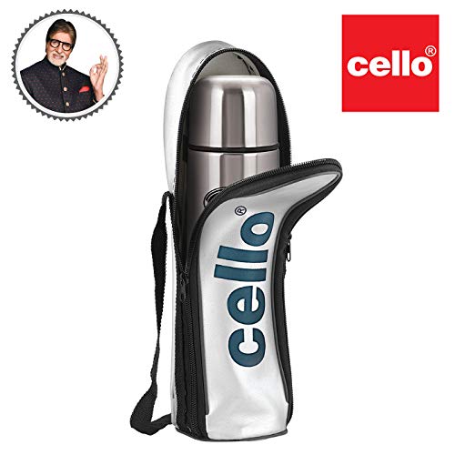 Cello Flip Style Stainless Steel Bottle with Thermal Jacket (1000ml | Silver)