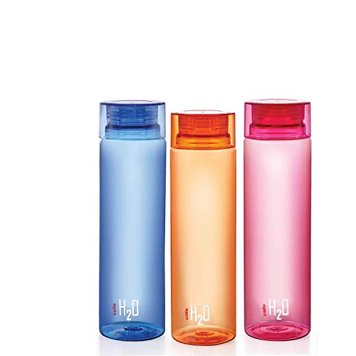 Cello H2O Plastic Bottle , 1ltr, Set of 3, Colour May Vary, Multicolour