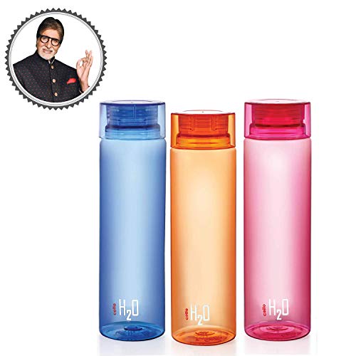 Cello H2O Plastic Bottle , 1ltr, Set of 3, Colour May Vary, Multicolour