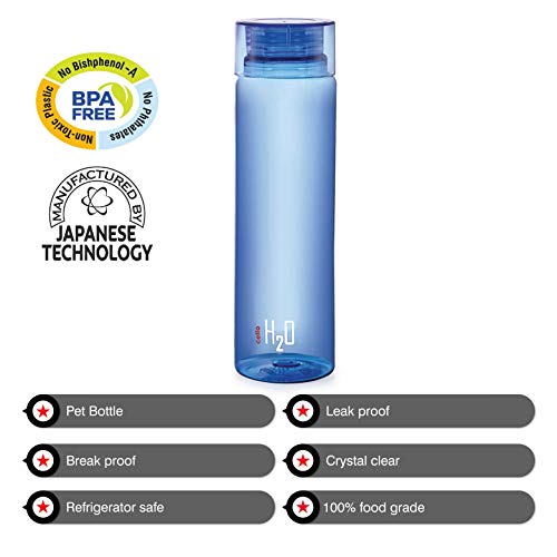 Cello H2O Unbreakable Plastic Bottle, 1 Litre, Assorted, Pack of 1