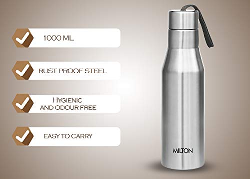 Milton Super 1000 Single Wall Stainless Steel Bottle | 1000 ml | Silver - Set of 1