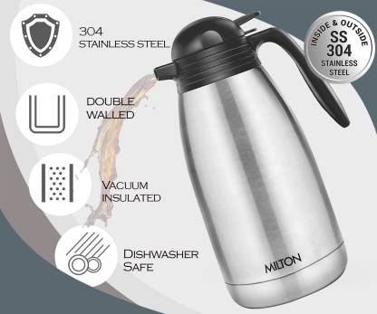 Milton Thermosteel Carafe 24 Hours Hot or Cold Tea-Coffee Pot | 2000 ml | Silver - Stainless Steel