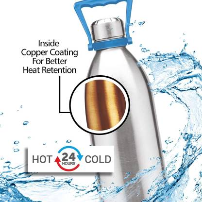 Milton Duo 2200 Thermosteel 24 Hours Hot and Cold Water Bottle with Handle, 202 Litres, Silver