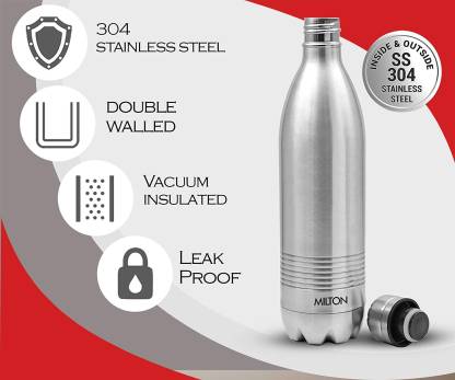 Milton Duo DLX 1000 Thermosteel 24 Hours Hot and Cold Water Bottle | 1 Litre | Silver