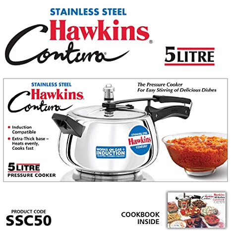 Hawkins SSC50 Stainless Steel Contura Induction Compatible Pressure Cooker, 5ltrs