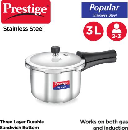 Prestige Popular Stainless Steel Outer Lid Pressure Cooker, 3ltrs