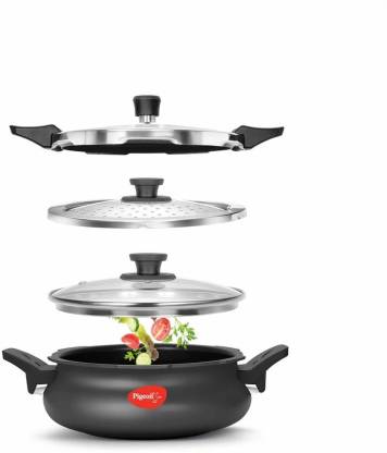 Pigeon by Stovekraft Super Cooker 620-H Aluminium Hard Anodised Outer Lid Pressure Cooker | 3 Litre | Black