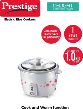 Prestige PRWO 18-2 700-Watts Delight Electric Rice Cooker with 2 Aluminium Cooking Pans, 18L, White