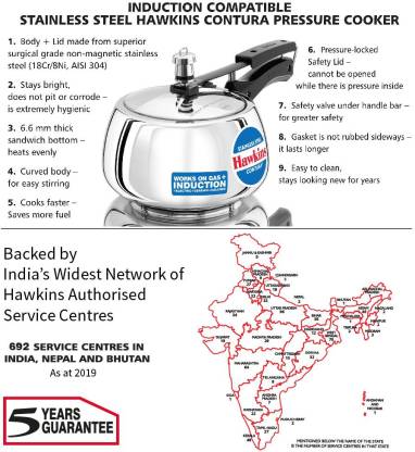 Stainless Steel Hawkins Contura 3 Litre Pressure Cooker Induction Compatible