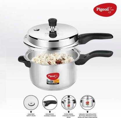 Pigeon by Stovekraft 14502 Induction Base Outer Lid Stainless Steel Pressure Cooker | 5L | Silver