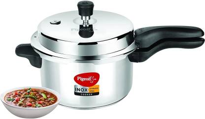Pigeon by Stovekraft 14502 Induction Base Outer Lid Stainless Steel Pressure Cooker | 5L | Silver