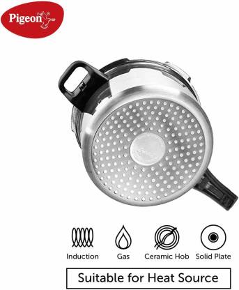 Pigeon by Stovekraft 14502 Induction Base Outer Lid Stainless Steel Pressure Cooker | 5L | Silver