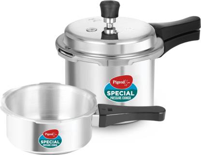 Pigeon by Stovekraft 12708 Aluminium Pressure Cooker Combo, 2 litre and 3 litre, Silver