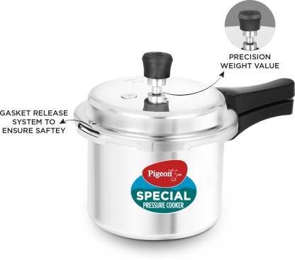 Pigeon by Stovekraft 12708 Aluminium Pressure Cooker Combo, 2 litre and 3 litre, Silver