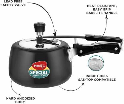 Pigeon by Stovekraft Hard Anodised Pressure Cooker 3 Litre (14547) Induction Base | Black