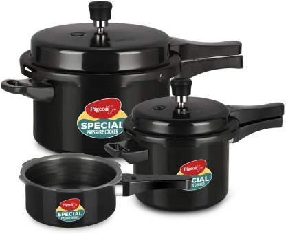 Pigeon by Stovekraft Hard Anodised Aluminium Pressure Cooker Combo - 2 L | 3 L and 5 L | Black
