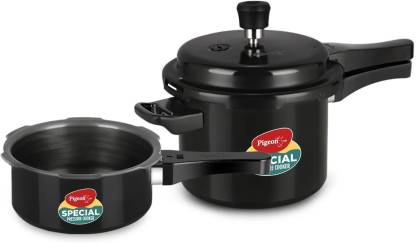 Pigeon by Stovekraft Hard Anodised Aluminium Pressure Cooker Combo - 2 L | 3 L and 5 L | Black