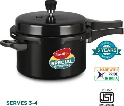Pigeon by Stovekraft Hard Anodised Aluminium Pressure Cooker Combo - 2 L | 3 L and 5 L | Black