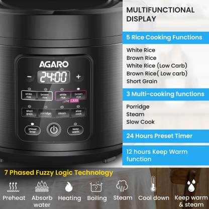 AGARO Regal Electric Rice Cooker, 3L, Black