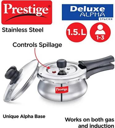 Prestige Deluxe Alpha Svachh Stainless Steel Outer Lid Pressure Cooker, 15L