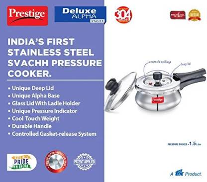 Prestige Deluxe Alpha Svachh Stainless Steel Outer Lid Pressure Cooker, 15L