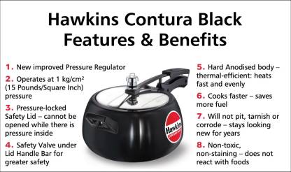 Hawkins CB50 Contura Black Pressure Cooker | 5 Litre