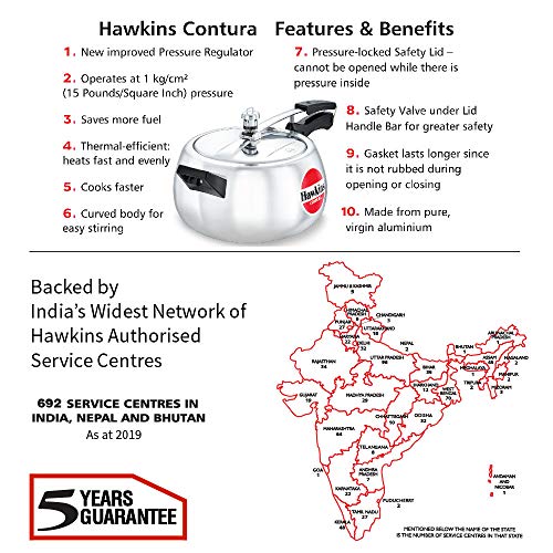 Hawkins HC50 Contura Aluminium Inner Lid Pressure Cooker, 5ltrs