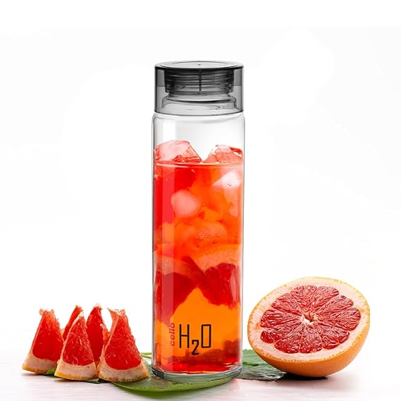 Cello H2O Glass Fridge Water Bottle with Plastic Cap
