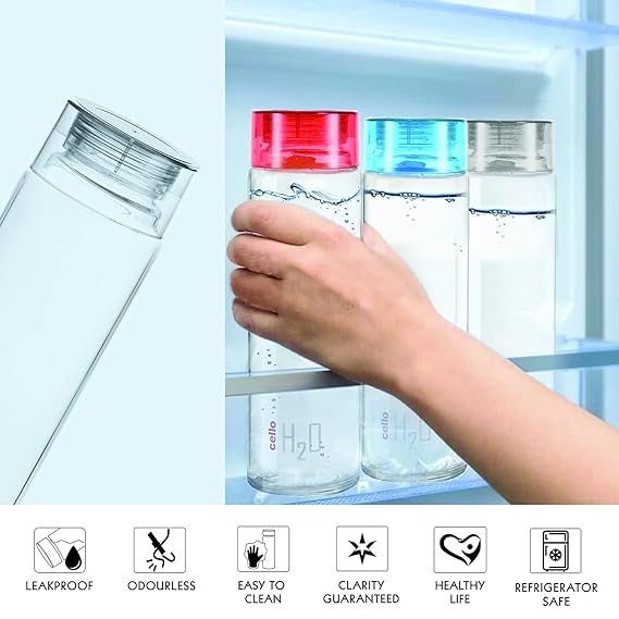 Cello H2O Glass Fridge Water Bottle with Plastic Cap
