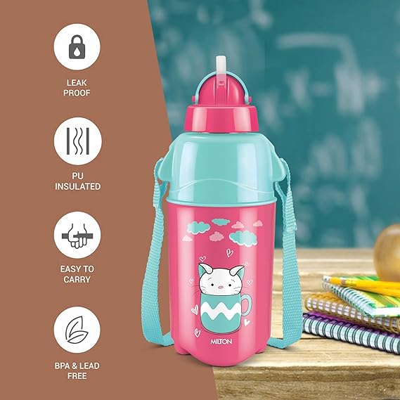 Milton Kool Trendy 400 Plastic Insulated Water Bottle with Straw for Kids