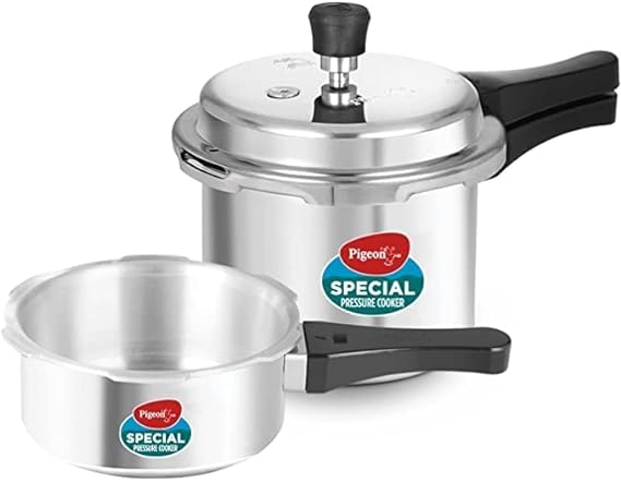 Pigeon by Stovekraft 2 L | 3L & 5L Aluminium Outer Lid Pressure Cooker Combo