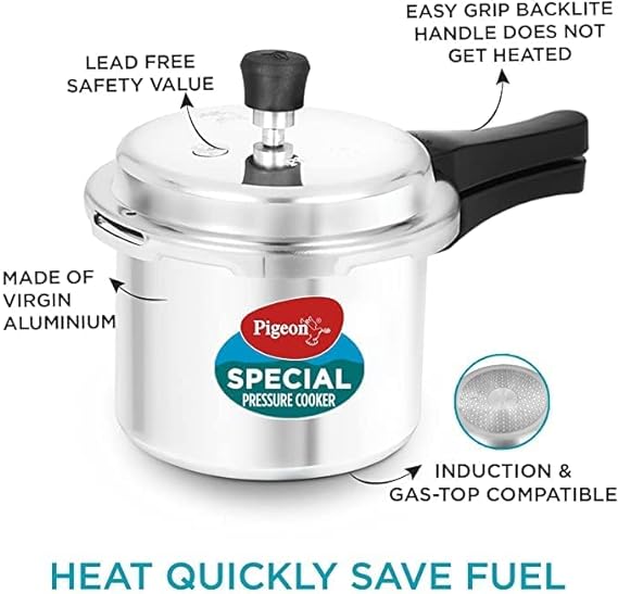 Pigeon by Stovekraft 2 L | 3L & 5L Aluminium Outer Lid Pressure Cooker Combo