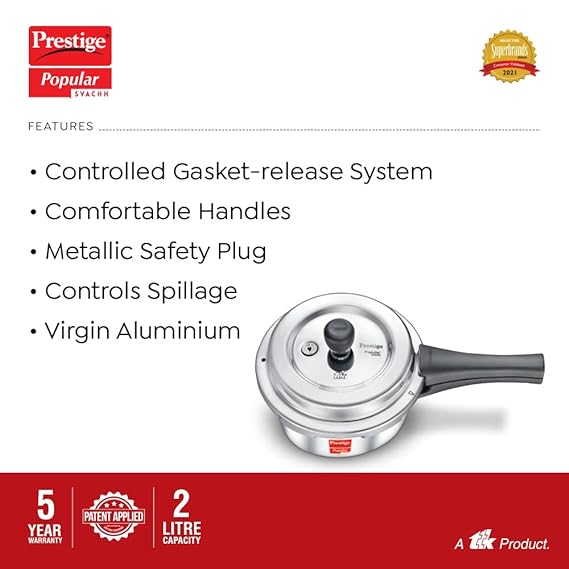 Prestige 2L Popular Svachh Aluminium Outer Lid Pressure Cooker