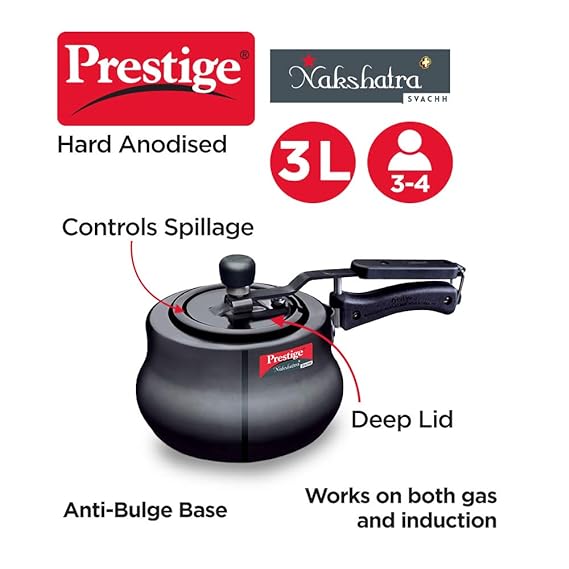 Prestige 3 L Nakshatra Plus Svachh Induction Base Inner Lid Hard Anodized Pressure Cooker