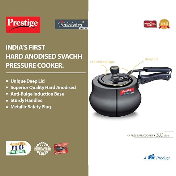 Prestige 3 L Nakshatra Plus Svachh Induction Base Inner Lid Hard Anodized Pressure Cooker