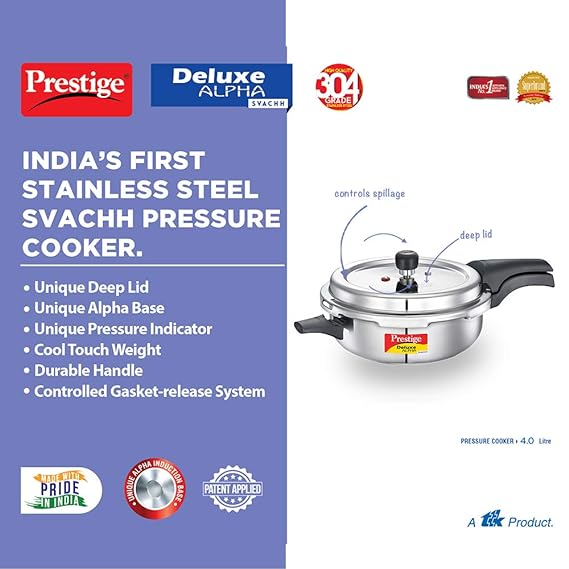 Prestige 4L Deluxe Alpha Svachh stainless steel Pressure Cooker