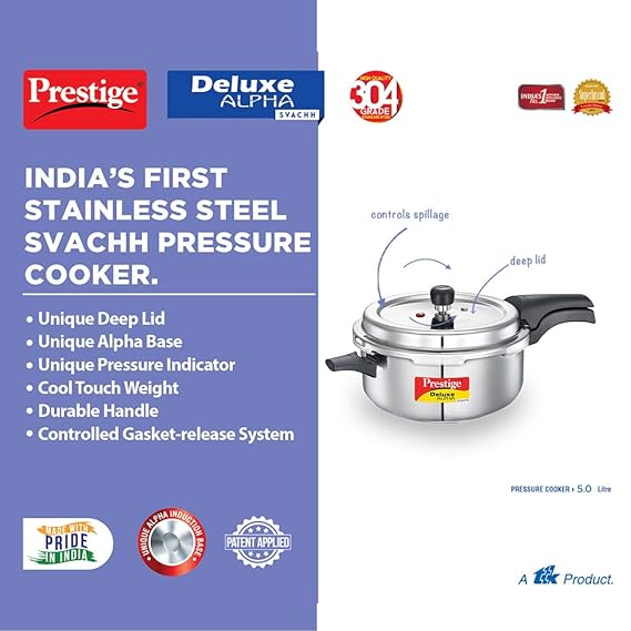 Prestige 5L Deluxe Alpha Svachh stainless steel Pressure Cooker