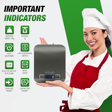 Eagle Stainless Steel Digital Kitchen Weighing Scale with 10 kg Capacity