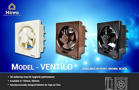 Ventilo 200mm High Speed Exhaust fan for Kitchen Bathroom with Dust Protection Shutters