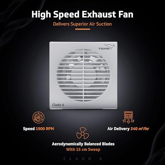 V-Guard Clado 6 High Speed (150 mm) Exhaust Fan suitale for Kitchen