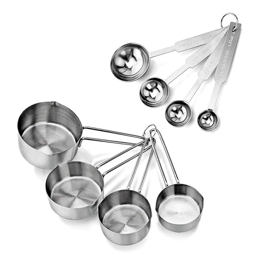 Inkulture Stainless Steel Liquid for Cooking & Baking Cakes/Measuring Cup Set Combo with Handles | Set of 4 Cups & 4 Spoons