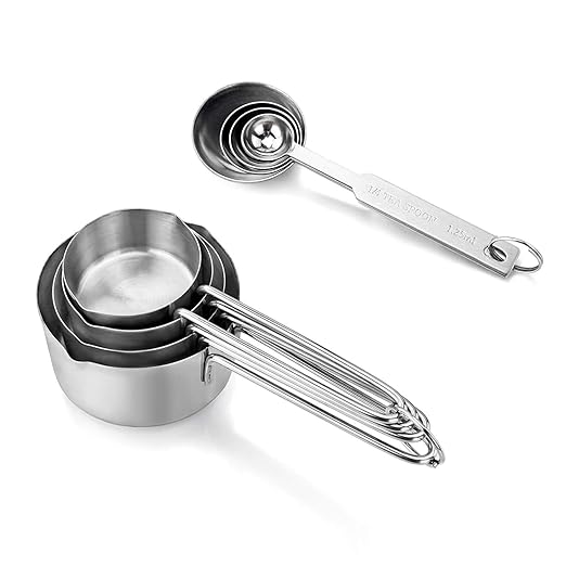 Inkulture Stainless Steel Liquid for Cooking & Baking Cakes/Measuring Cup Set Combo with Handles | Set of 4 Cups & 4 Spoons