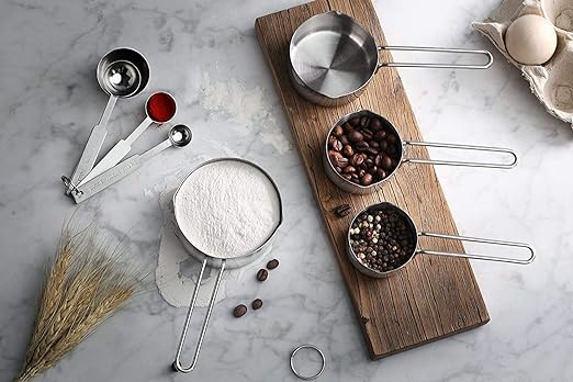 Inkulture Stainless Steel Liquid for Cooking & Baking Cakes/Measuring Cup Set Combo with Handles | Set of 4 Cups & 4 Spoons