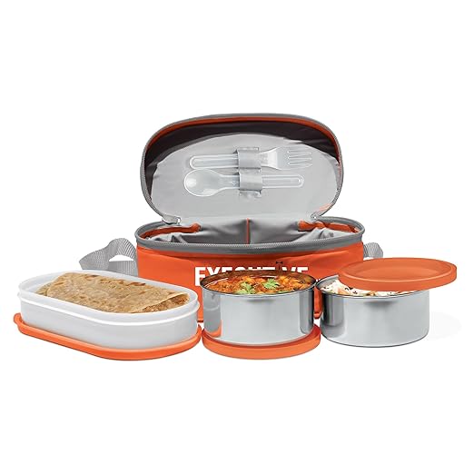 Milton Executive Lunch Insulated Tiffin | 2 Round Containers | 280 ml Each | 1 Oval Container | 450 ml