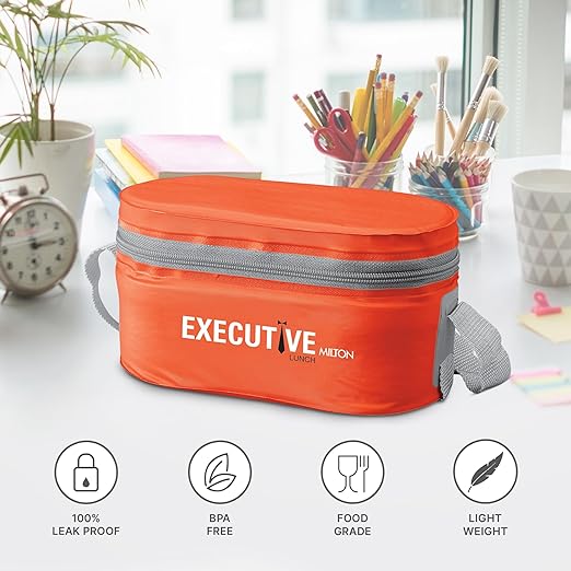 Milton Executive Lunch Insulated Tiffin | 2 Round Containers | 280 ml Each | 1 Oval Container | 450 ml