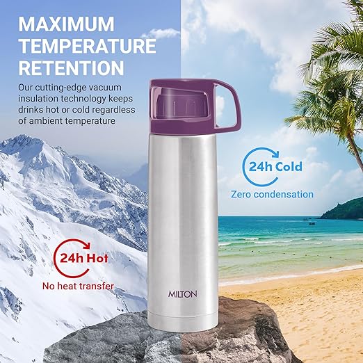 Milton Glassy 1000 Thermosteel 24 Hours Hot and Cold Water Bottle with Drinking Cup Lid