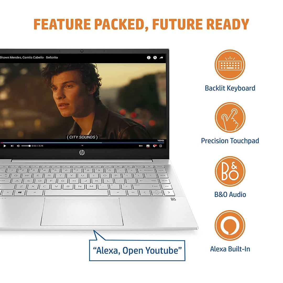 HP Pavilion 14 11th Gen Intel Core i5 14-inch Thin and Light FHD Laptop (8GB 512GB SSD Windows 10 MS Office Natural Silver 141 kg), 14-dv054)