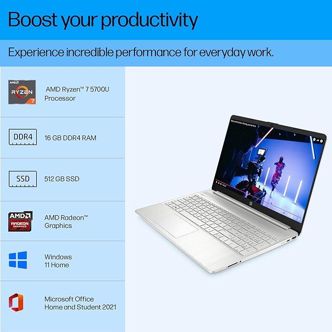 HP Laptop 15s, AMD Ryzen 7 5700U Laptop (16GB Ram/512GB SSD/Windows 11)