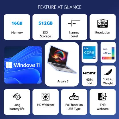 Acer Aspire 3 Intel Core i5 12th Generation Laptop (Windows 11 Home/16GB/512 GB SSD/MS Office)
