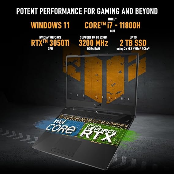 ASUS TUF Gaming Laptop F15 Intel Core i7-11800H 11th Gen, ,  (16GB/1TB SSD/Windows 11/MS Office/4GB NVIDIA GeForce RTX 3050 Ti)